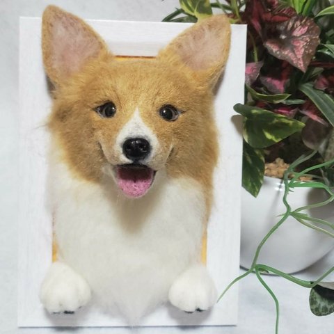 羊毛フェルト オーダー 額飾り「リアルで可愛いワンちゃん」うちの子 犬 ぬいぐるみ