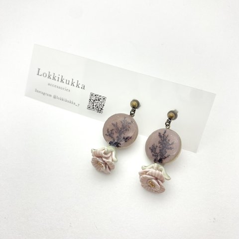 【ピアス】デンドリックアゲートと薔薇の耳飾り