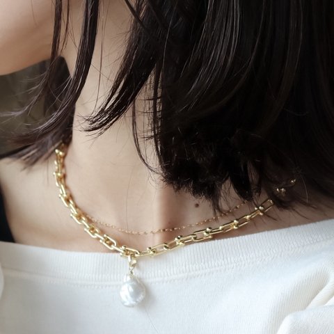 baroque pearl ＆U-chain necklace（アレルギー対応）