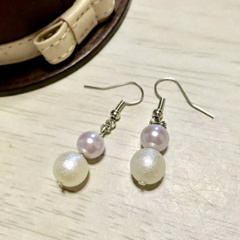 シンプル!＊おしゃれ＊コットンパール&紫パール＊ピアス