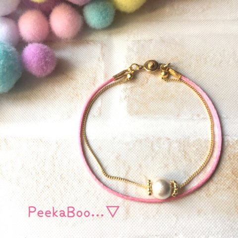 ♡コットンパール♡ ２連ブレスレット(pink)