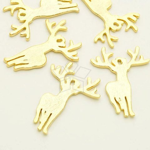 【1個入り】平たいシカペンダント、鹿チャーム、28㎜、トナカイ、クリスマスプレゼント、ゴールド/PD-1754-GD
