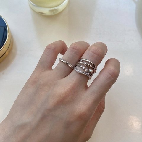 シルバー　ライン　パール　クロス　リング　指輪　ring 繊細