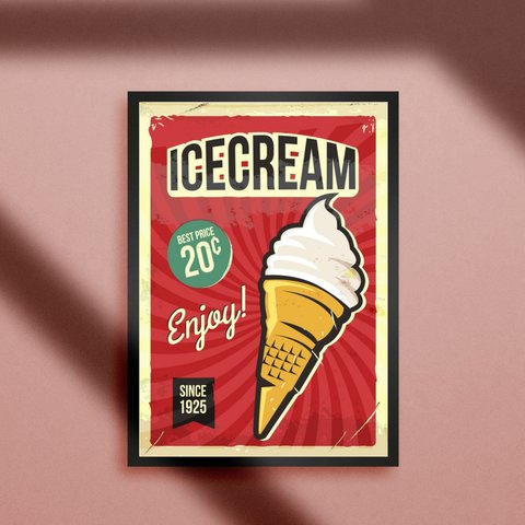 アメリカン レトロ アイスクリーム ソフトクリーム カフェ バー スイーツ 洋菓子 ポップアート A4アートポスター