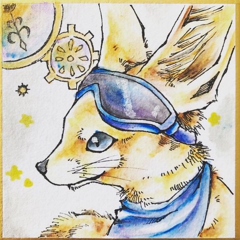 【原画】スチームパンクなフェネックさん🦊ミニミニ色紙