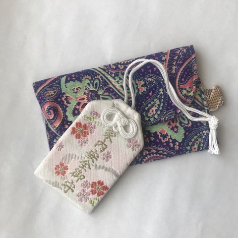 カードケース　紫　ペイズリー☆小花　Card case purple paisley ☆ small floral pattern