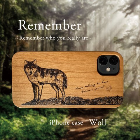 iPhoneケース 天然木 桜(チェリーウッド) Wolf 狼 Natural wood