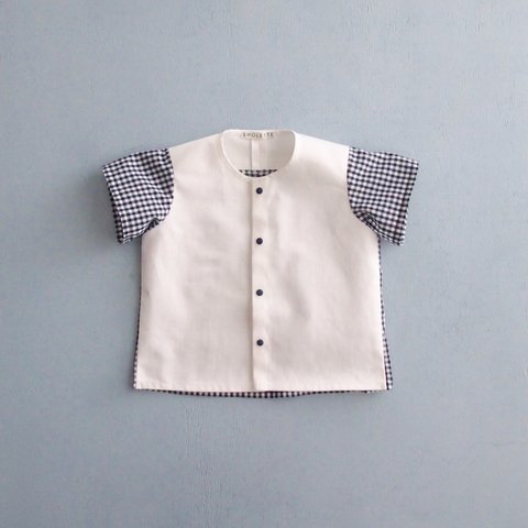 70-120 白×ネイビーギンガムシャツ 半袖