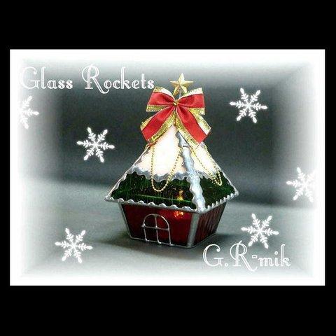 ★クリスマス ハウス LED キャンドル ステンドグラス ランプ