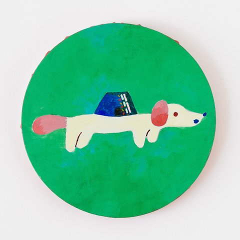 個展展示作品「サンドイッチを乗せる犬くん　A」