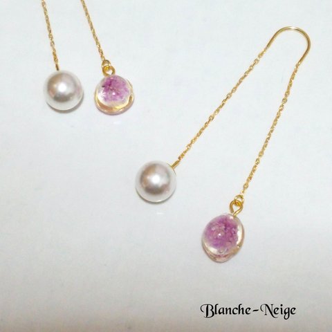 【SALE】《K16GP》かすみ草とパールのピアス(ピンクパープル)