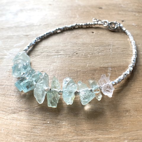 ☆3月誕生石☆*sv925*Raw Aquamarine アクアマリン原石＆カレンシルバーブレスレット 