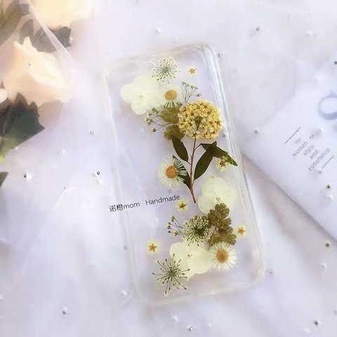 本物のお花 スイセン ドライフラワー 押し花 レトロ シンプル スマホケース 可愛らしい