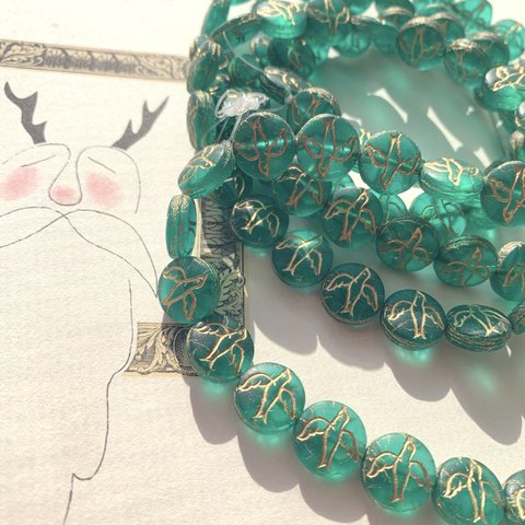 【6コセット】JIRI＊IVANA#czech beads#チェコビーズ　bird12㍉　peacock green/bronze matte