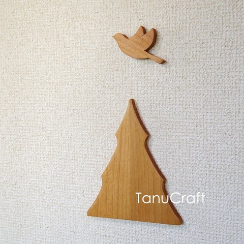木製ウォールデコレーション　■ツリー＆バード■