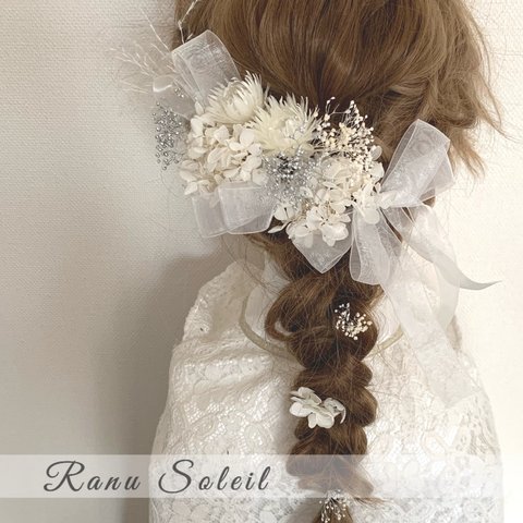 ヘッドドレス　Elegance chiffon 髪飾り　結婚式　成人式　卒業式　プリザーブドフラワー　ドライフラワー　ドレス　振袖　袴　ヘアアクセサリー　ドレス