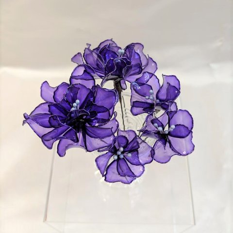 お花のヘアアクセサリー　５輪　～紫〜　ディップアート