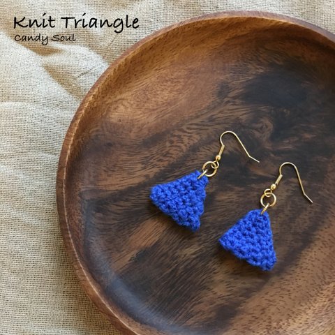 ニットピアス Triangle - Blue -