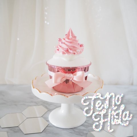 【1個入り】クレイケーキ　クレイカップケーキ　　Mirror pink cup cake