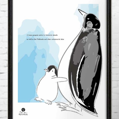 北欧モノトーン　ポスター  A4 　　アート（イラスト・グラフィック）seiで検索　　新築祝い　誕生日　ペンギン10-4