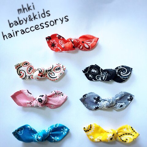 送料無料♫Small Ribon 2個セット バンダナ柄 ベビー＊キッズ＊ヘアクリップ