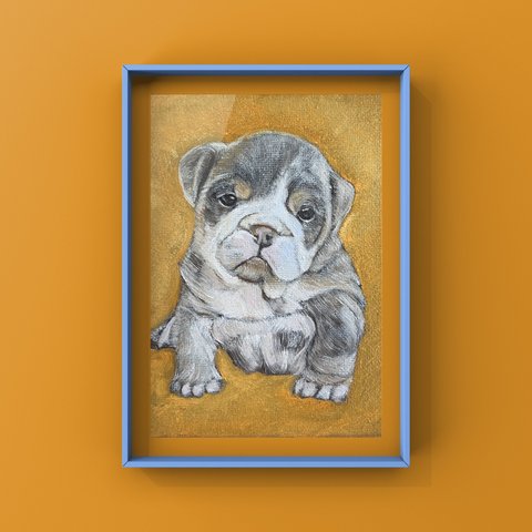 Sleeping dogs (puppy bulldog 油彩画)