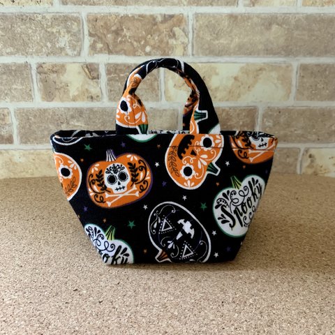 Mini Bag That Turns Into a Basket With Halloween Pumpkin Pattern ハロウィン柄ミニバッグ&小物入れ