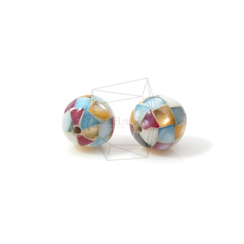 PEA-038-G【4個入り】モザイク螺鈿ビーズ, Mother of Pearl Mosaic round ball