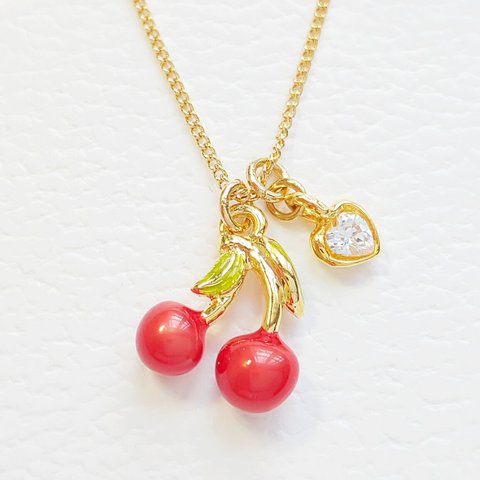 Cherry Heart Zirconia Necklace 