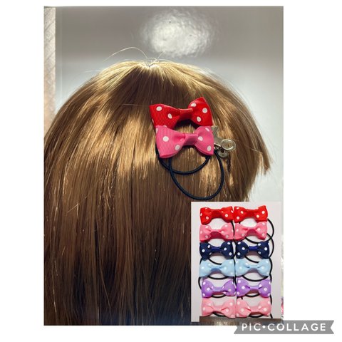 ハンドメイド　リボン　ヘアゴム   子供　大人　お揃い　ドット　セット　