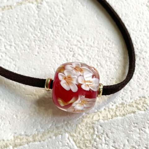 とんぼ玉　梅の花　ネックレス