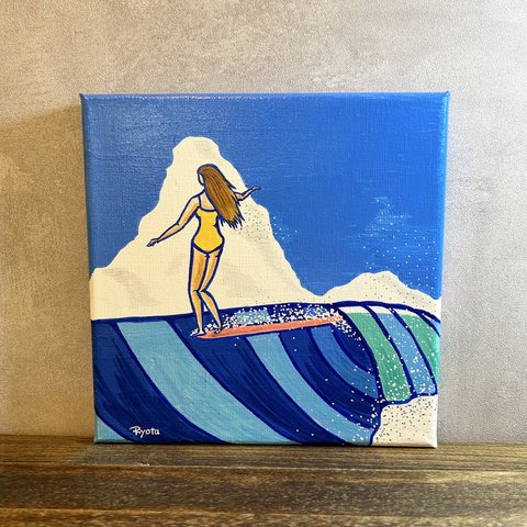 【Surf girl】アートパネル　キャンバス　原画　180mm×180mm