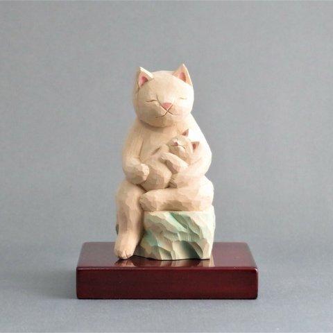木彫り　猫鬼子母神　猫仏1909