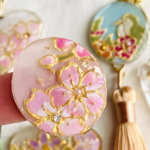 桜　春　帯飾り　着物　キーホルダー　レジン　チェーン