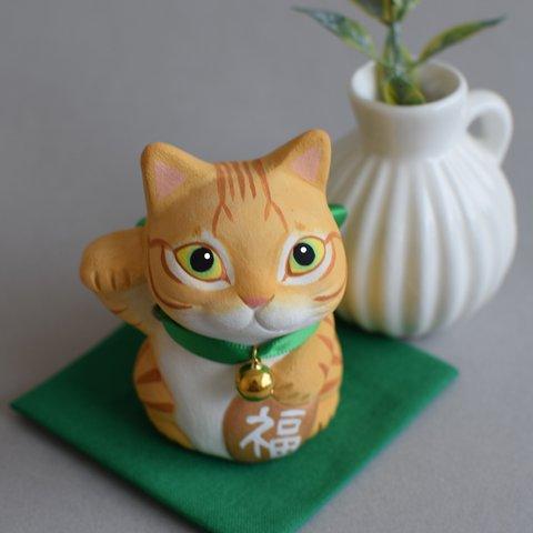 招き猫(右手・茶トラ)【受注制作】ご注文前には必ずメッセージで納期をお確かめください