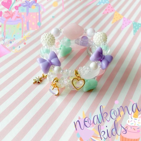 little princess＊ girly - pastel party ♡ キッズブレスレット 3点 セット ＊ 女の子 プレゼント キッズアクセサリーセット 贈り物 誕生日 子供 可愛い リボン