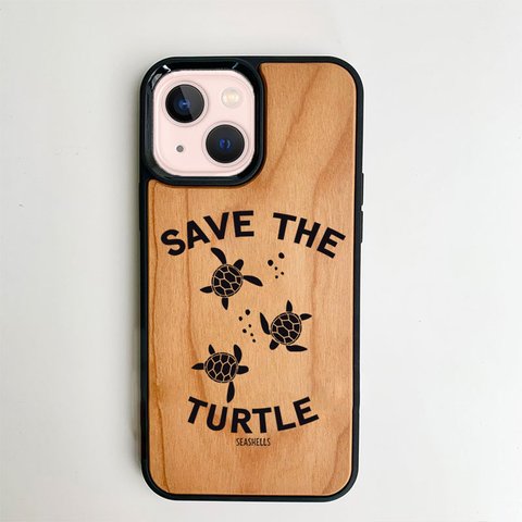 ウミガメのイラストデザイン ウッドパネルiphoneケース ハワイアンケース ホヌ 海亀 save the tutle