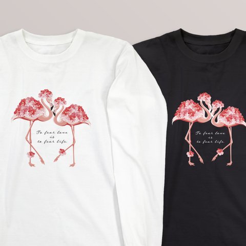 送料無料 花とフラミンゴの定番ロンT・長袖Tシャツ 110〜3XL 大きいサイズ・小さいサイズ