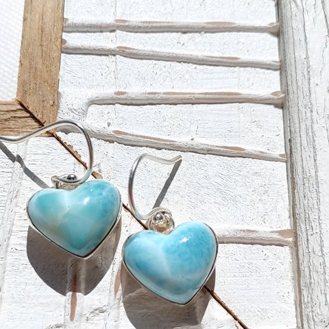 ❁Simple larimar heart earrings silver925❁ 超トップクオリティハートラリマー