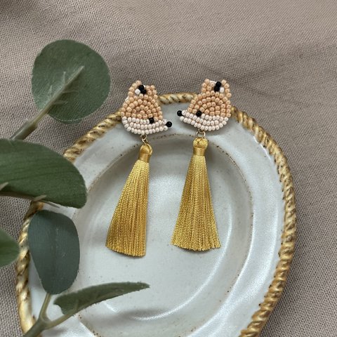 《animaux・ビーズ刺繍》きつねピアス/イヤリング《受注生産》