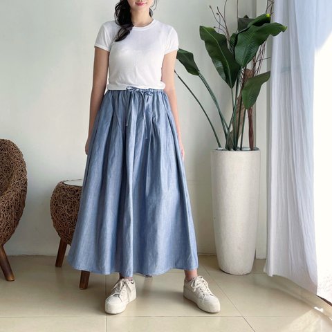 ロングプリーツスカート　* Linen Denim *