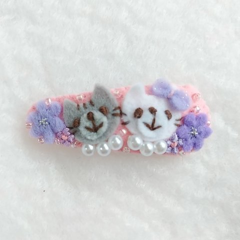 ピンク☆お花とねこちゃん☆5センチパッチンピン♡