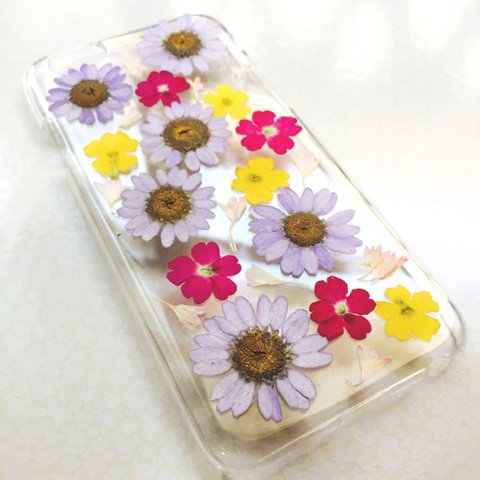 iPhone6ケース   押し花 パープル