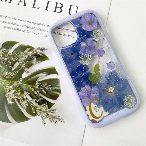 紫陽花iFace風押し花スマホケース、iPhoneのみ対応、手帳型、iPhone15、iPhone15Pro、iPhone15plus、iPhone14、iPhone13、iPhone14Pro