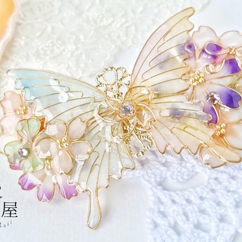 （8cm金具）約束の花束と蝶バレッタ（hair ornaments of Spring flower and butterfly 〜little promise〜） .