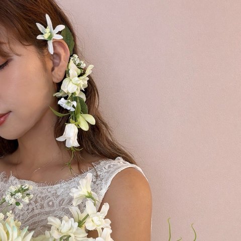 〖blanc.〗完成品flower ear cuff.