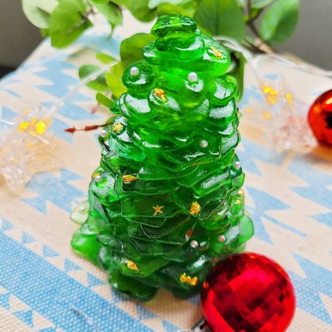 シーグラスのクリスマスツリー【LEDライト専用キャンドルホルダー】