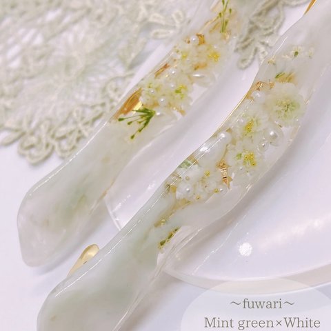 fuwari Mint gree×White ヘアバレッタ