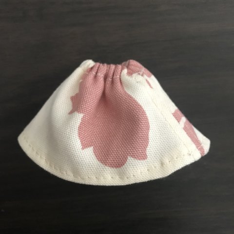 オビツ11 ミモレ丈ピンク×ベージュのフレアスカート
