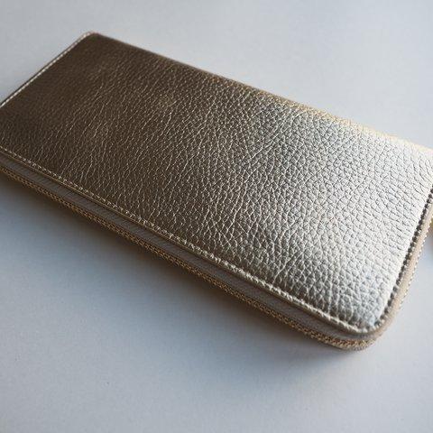 ラウンド長財布 Zip-Around Wallet 牛革　シュリンク　ゴールド箔 